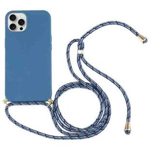 For iPhone 16 Pro Max Wheat Straw TPU Shockproof Phone Case with Neck Lanyard(Blue)