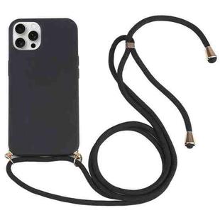 For iPhone 16 Pro Max Wheat Straw TPU Shockproof Phone Case with Neck Lanyard(Black)