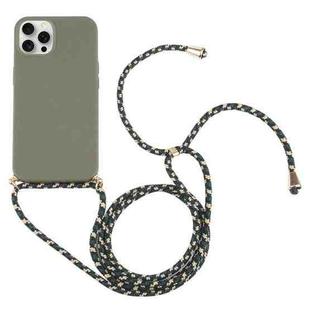 For iPhone 16 Pro Wheat Straw TPU Shockproof Phone Case with Neck Lanyard(Dark Green)