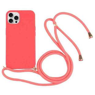 For iPhone 16 Pro Wheat Straw TPU Shockproof Phone Case with Neck Lanyard(Red)