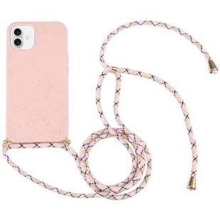 For iPhone 16 Plus Wheat Straw TPU Shockproof Phone Case with Neck Lanyard(Pink)