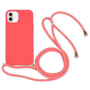 For iPhone 16 Plus Wheat Straw TPU Shockproof Phone Case with Neck Lanyard(Red)