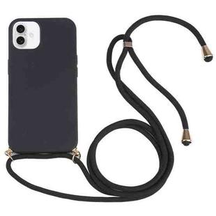 For iPhone 16 Plus Wheat Straw TPU Shockproof Phone Case with Neck Lanyard(Black)