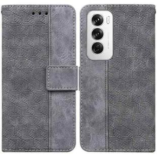 For OPPO Reno12 5G Global Geometric Embossed Leather Phone Case(Grey)