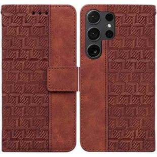 For Samsung Galaxy S24 Ultra 5G Geometric Embossed Leather Phone Case(Brown)