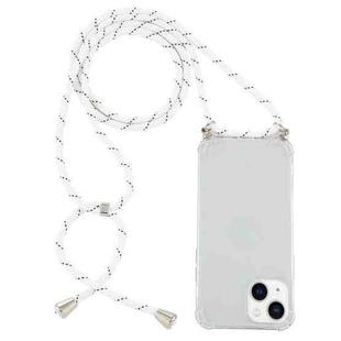 For iPhone 15 Four-Corner Shockproof Transparent TPU Case with Lanyard(White Black)