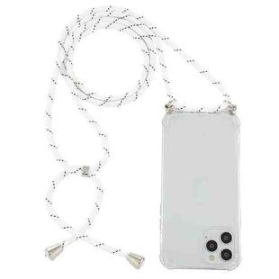 For iPhone 15 Pro Four-Corner Shockproof Transparent TPU Case with Lanyard(White Black)