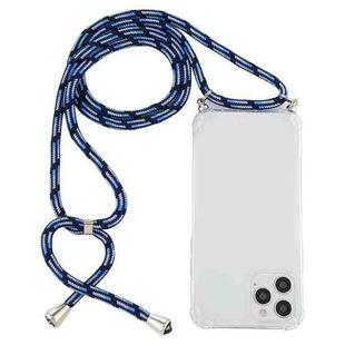 For iPhone 15 Pro Four-Corner Shockproof Transparent TPU Case with Lanyard(Blue White)