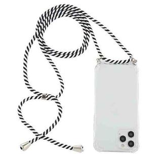 For iPhone 15 Pro Four-Corner Shockproof Transparent TPU Case with Lanyard(Zebra)