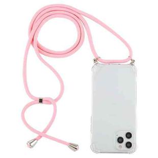 For iPhone 15 Pro Four-Corner Shockproof Transparent TPU Case with Lanyard(Light Pink)