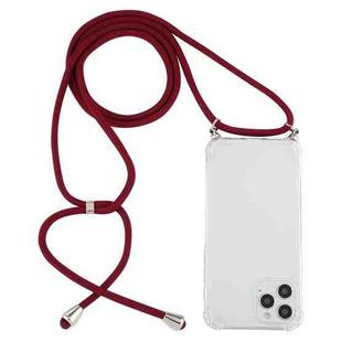 For iPhone 15 Pro Four-Corner Shockproof Transparent TPU Case with Lanyard(Wine Red)