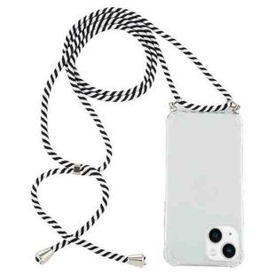 For iPhone 15 Plus Four-Corner Shockproof Transparent TPU Case with Lanyard(Zebra)