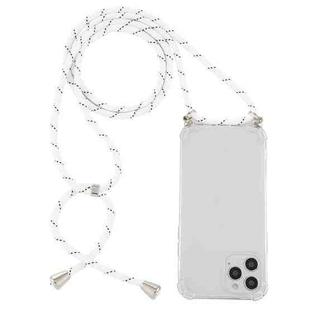 For iPhone 15 Pro Max Four-Corner Shockproof Transparent TPU Case with Lanyard(White Black)