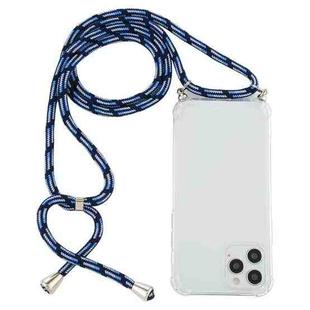 For iPhone 15 Pro Max Four-Corner Shockproof Transparent TPU Case with Lanyard(Blue White)