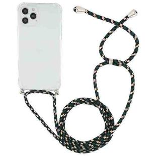 For iPhone 15 Pro Max Four-Corner Shockproof Transparent TPU Case with Lanyard(Green Black)