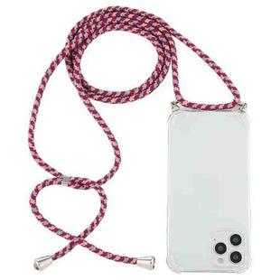For iPhone 15 Pro Max Four-Corner Shockproof Transparent TPU Case with Lanyard(Red Grey Yellow)