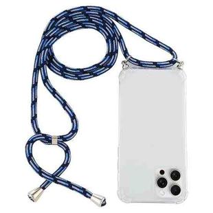 For iPhone 16 Pro Max Four-Corner Shockproof Transparent TPU Case with Lanyard(Blue White)