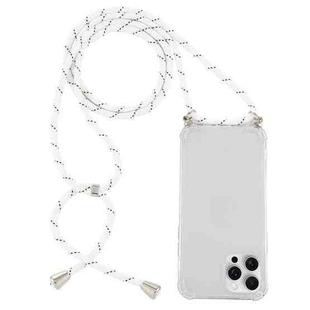 For iPhone 16 Pro Four-Corner Shockproof Transparent TPU Case with Lanyard(White Black)