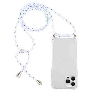 For iPhone 16 Pro Four-Corner Shockproof Transparent TPU Case with Lanyard(White Grey)