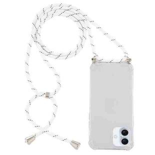 For iPhone 16 Plus Four-Corner Shockproof Transparent TPU Case with Lanyard(White Black)