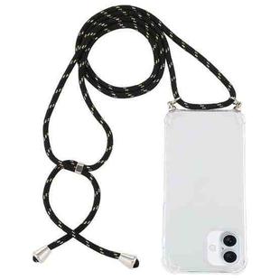 For iPhone 16 Four-Corner Shockproof Transparent TPU Case with Lanyard(Black Gold)