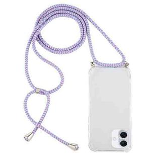 For iPhone 16 Four-Corner Shockproof Transparent TPU Case with Lanyard(Purple Blue Yellow)