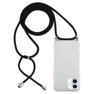 For iPhone 16 Four-Corner Shockproof Transparent TPU Case with Lanyard(Black)