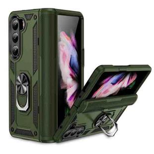 For Samsung Galaxy Z Fold5 Shockproof TPU + PC Phone Case with Protective Strap(Army Green)