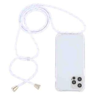 For iPhone 15 Pro Max Transparent Acrylic Airbag Shockproof Phone Protective Case with Lanyard(White Gold)