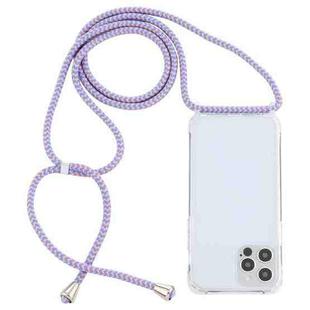 For iPhone 15 Pro Max Transparent Acrylic Airbag Shockproof Phone Protective Case with Lanyard(Purple Blue Apricot)