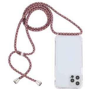 For iPhone 15 Pro Max Transparent Acrylic Airbag Shockproof Phone Protective Case with Lanyard(Red Apricot Grey Fine Lines)