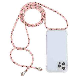 For iPhone 15 Pro Max Transparent Acrylic Airbag Shockproof Phone Protective Case with Lanyard(Pink Apricot Coffee)