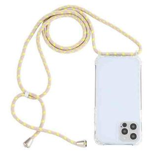 For iPhone 15 Pro Transparent Acrylic Airbag Shockproof Phone Protective Case with Lanyard(Yellow Pink Grey)