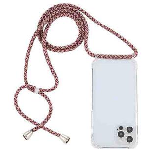 For iPhone 15 Pro Transparent Acrylic Airbag Shockproof Phone Protective Case with Lanyard(Red Apricot Grey Fine Lines)