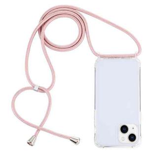 For iPhone 15 Plus Transparent Acrylic Airbag Shockproof Phone Protective Case with Lanyard(Rose Gold)