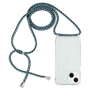For iPhone 15 Plus Transparent Acrylic Airbag Shockproof Phone Protective Case with Lanyard(Green White Blue)