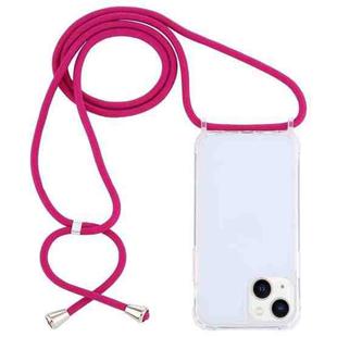 For iPhone 15 Plus Transparent Acrylic Airbag Shockproof Phone Protective Case with Lanyard(Rose Red)