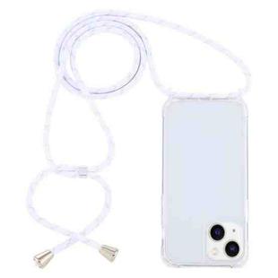 For iPhone 15 Plus Transparent Acrylic Airbag Shockproof Phone Protective Case with Lanyard(White Gold)