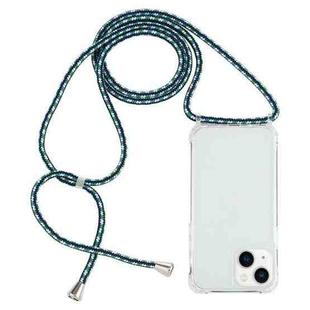 For iPhone 15 Transparent Acrylic Airbag Shockproof Phone Protective Case with Lanyard(Green White Blue)