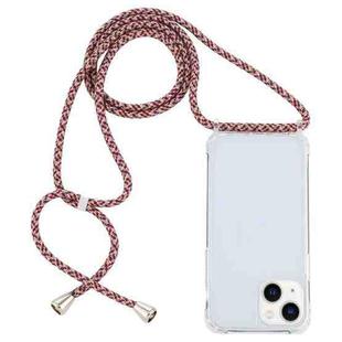 For iPhone 15 Transparent Acrylic Airbag Shockproof Phone Protective Case with Lanyard(Red Apricot Grey Fine Lines)