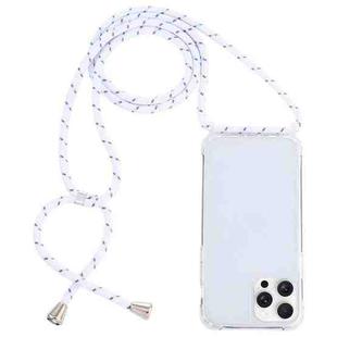 For iPhone 16 Pro Max Transparent Acrylic Airbag Shockproof Phone Protective Case with Lanyard(White Grey Rough Grain)