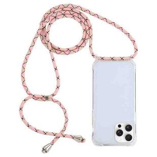 For iPhone 16 Pro Max Transparent Acrylic Airbag Shockproof Phone Protective Case with Lanyard(Pink Apricot Coffee)