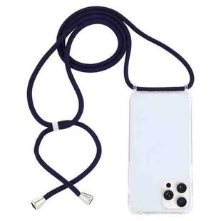 For iPhone 16 Pro Transparent Acrylic Airbag Shockproof Phone Protective Case with Lanyard(Navy Blue)