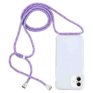 For iPhone 16 Plus Transparent Acrylic Airbag Shockproof Phone Protective Case with Lanyard(Purple Rainbow)