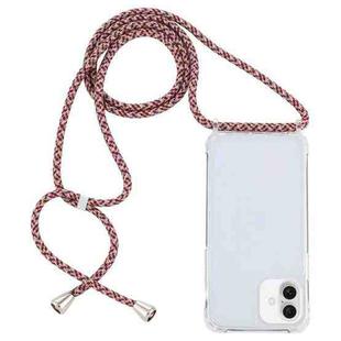 For iPhone 16 Plus Transparent Acrylic Airbag Shockproof Phone Protective Case with Lanyard(Red Apricot Grey Fine Lines)