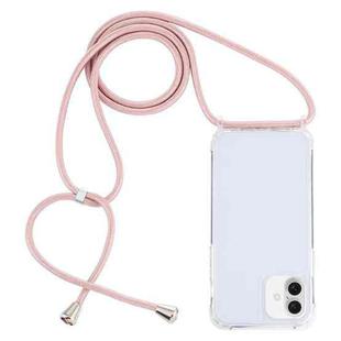 For iPhone 16 Transparent Acrylic Airbag Shockproof Phone Protective Case with Lanyard(Rose Gold)