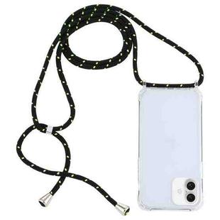 For iPhone 16 Transparent Acrylic Airbag Shockproof Phone Protective Case with Lanyard(Black Green)