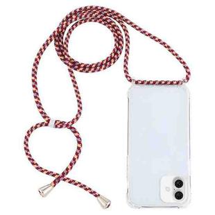 For iPhone 16 Transparent Acrylic Airbag Shockproof Phone Protective Case with Lanyard(Red Apricot Grey Rough Grain)