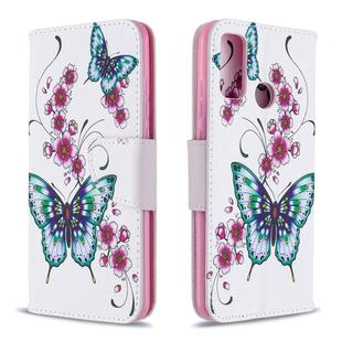 For Huawei P Smart (2020) Colored Drawing Pattern Horizontal Flip Leather Case with Holder & Card Slots & Wallet(Peach Blossom and Butterfly)