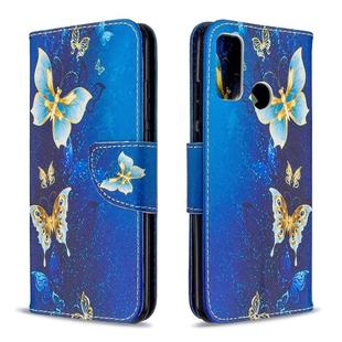 For Huawei P Smart (2020) Colored Drawing Pattern Horizontal Flip Leather Case with Holder & Card Slots & Wallet(Gold Butterfly)